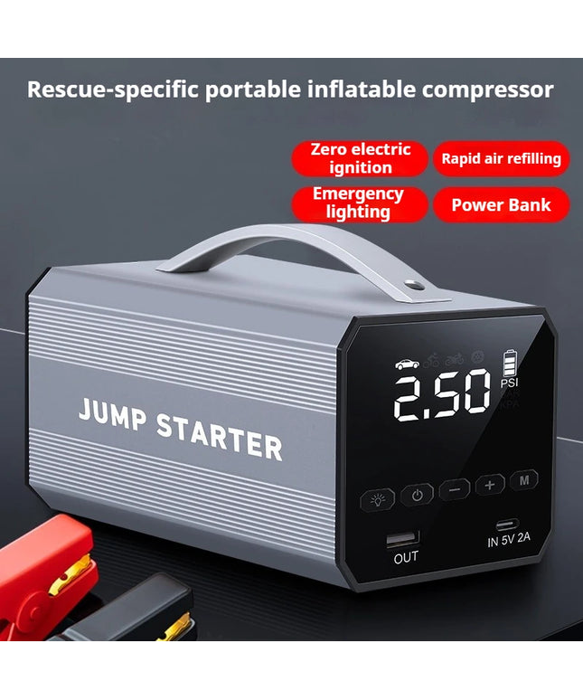 12V 16000mAh Portable Car Jump Starter Inflatable Pump Starter Booster Starting Device for Motorcycles, Bicycles,power Bank