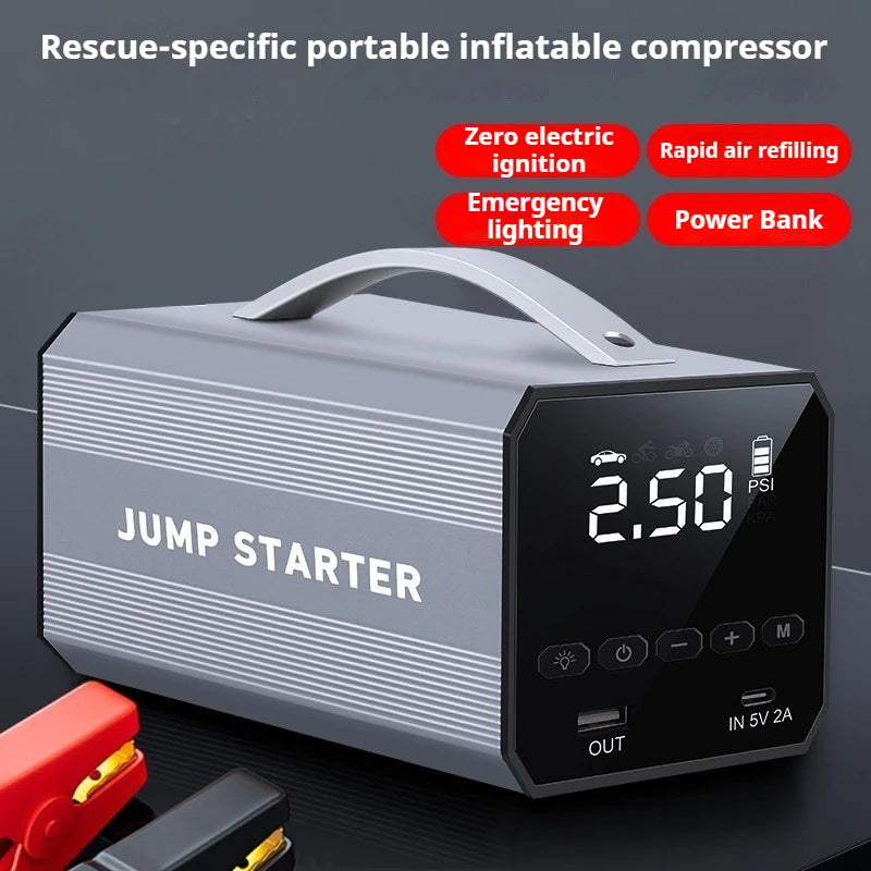 12V 16000mAh Portable Car Jump Starter Inflatable Pump Starter Booster Starting Device for Motorcycles, Bicycles,power Bank