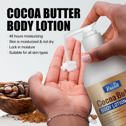 RUOALL Cocoa Butter Body Lotion 300ml - Moisturizing Formula with Glycerin, Vitamin C, Lavender Scent - Alcohol-Free, Unisex-Adult, All Skin Types - Long-Lasting Hydration, Skin Tightening, Even Skin Tone - 15.1 oz