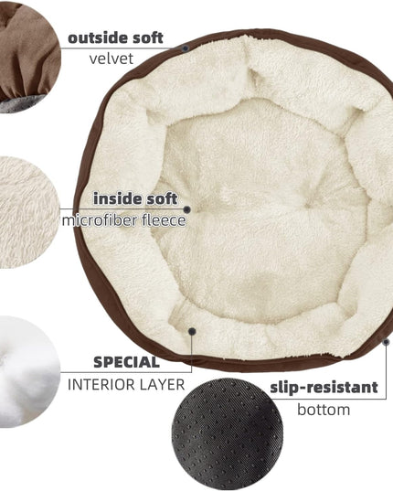Small Dog Bed for Small Dogs, Cat Beds for Indoor Cats, Pet Bed for Puppy and Kitty, Extra Soft & Machine Washable with Anti-Slip & Water-Resistant Oxford Bottom, Brown, 20 Inches