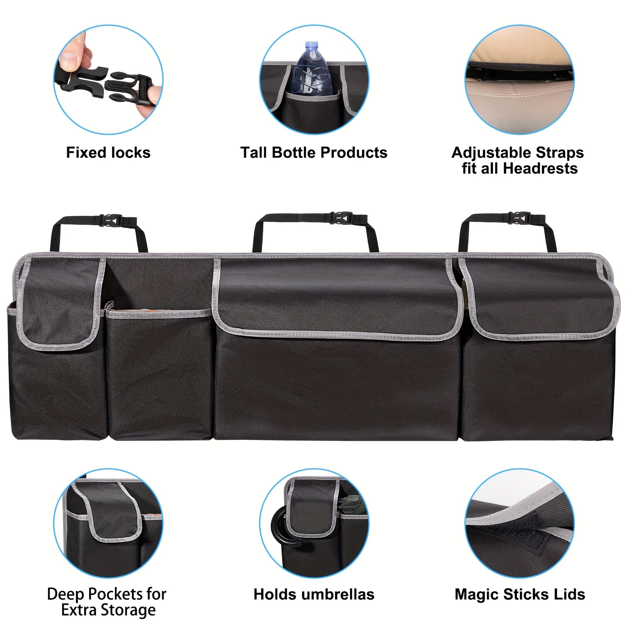 Universal Fit Car Seat Back Organizer, Large Capacity 600D Oxford Fabric with Multiple Pockets, Polyester Fiber Material, Vehicle Storage Solution