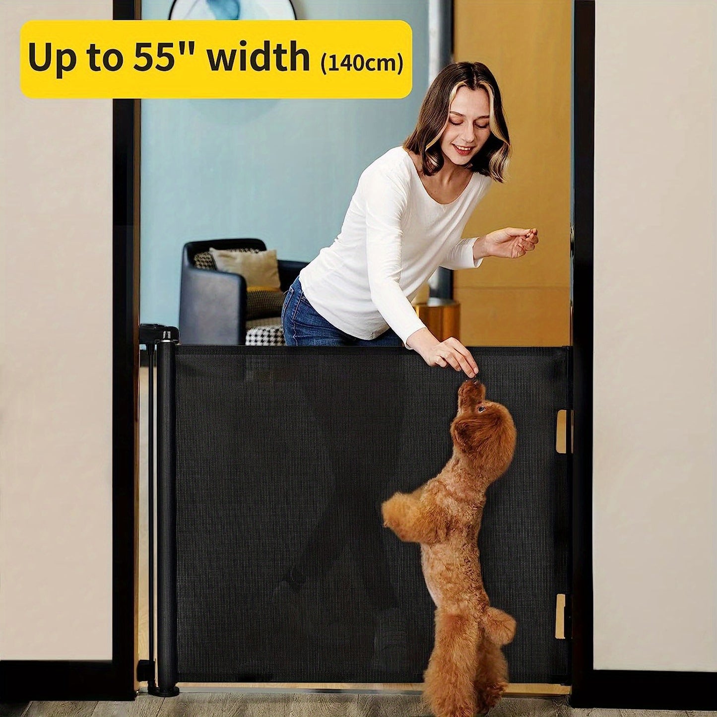 Retractable Baby Gate, Mesh Baby Gate Or Mesh Dog Gate, 33" Tall, Extends Up To 55" Wide - Child Safety Gate For Doorways, Stairs, Hallways, Indoor/Outdoor - For Parents & Pet Owners -  Provides Secure Containment - Ideal Gif