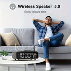 6-in-1 Alarm Clock With Wireless Charging, USB Charging Port, Night Light Wireless Speaker, 3-level Brightness Digital Clock Temperature, 12/24 Hours, Bedroom Snooze Alarm Clock