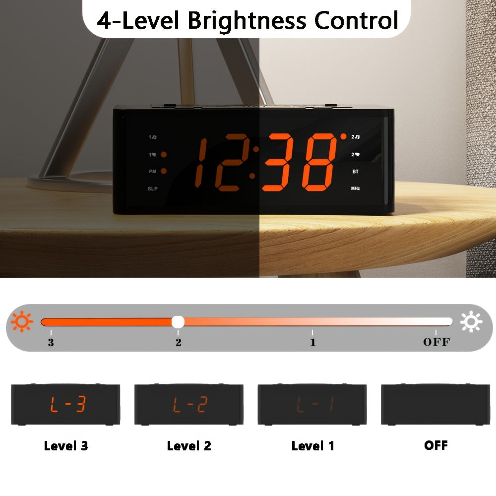 1pc USB Plug Alarm Clock for Bedroom with FM Radio, Wireless Connection, Dimmable LED Display, Sleep Timer, Adjustable Volume, Dual Alarm with ON/OFF Button, Bedside Clock for Adults Seniors ITOMA 515