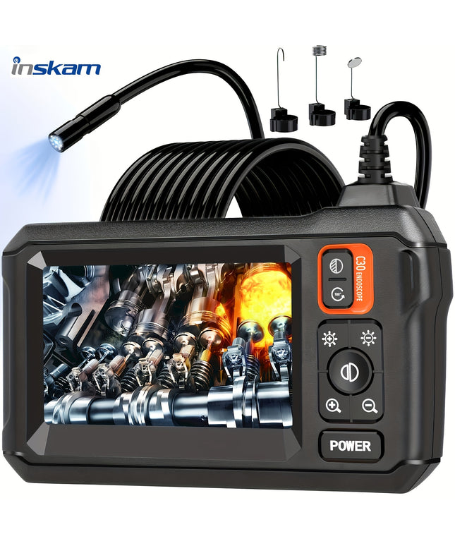 Inskam 4.3" IPS LCD Endoscope Camera, 8mm Single Lens,, ABS Material, Analog Display, Battery/USB Dual Power, 2000mAh Rechargeable Lithium Battery, ≤36V Operating Voltage, for Auto Repair & Plumbing