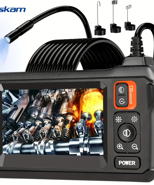 Inskam 4.3" IPS LCD Endoscope Camera, 8mm Single Lens,, ABS Material, Analog Display, Battery/USB Dual Power, 2000mAh Rechargeable Lithium Battery, ≤36V Operating Voltage, for Auto Repair & Plumbing