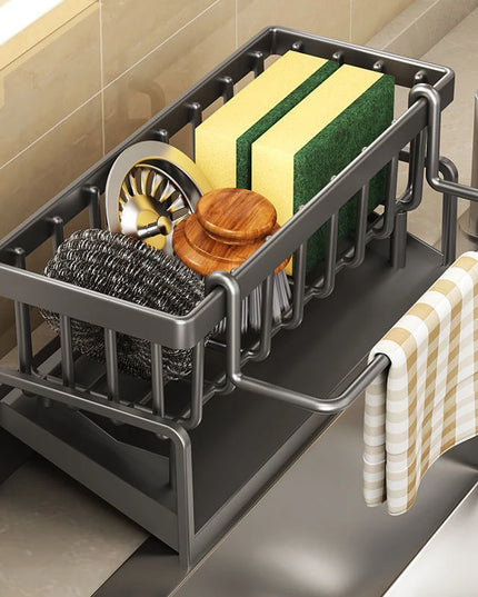 Kitchen Sink Drain Rack Organizer ABS Plastic Self-Draining Sink Shelf Soap Sponge Holder Dishcloth Towel Rack Filter Basket