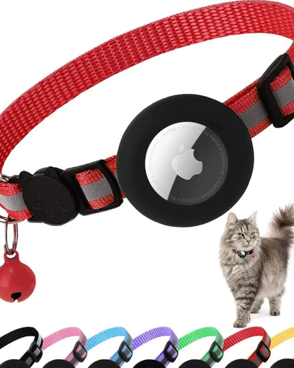 ATUBAN Airtag Cat Collar Breakaway, Reflective Kitten Collar with Apple Air Tag Holder and Bell for Girl Boy Cats, 0.4 Inches