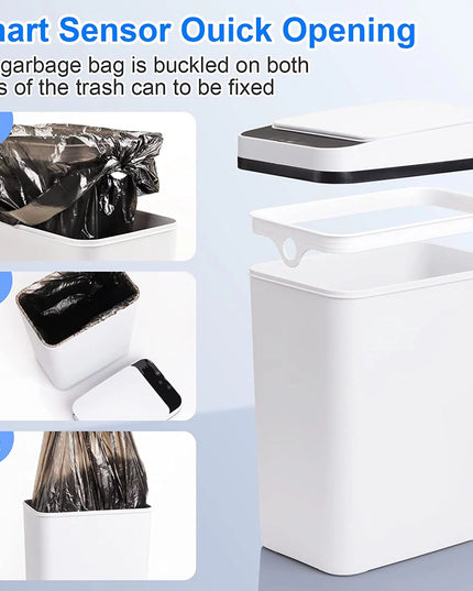 2.5 Gallon Bathroom Trash Can, Trash Cans for Kitchen, Plastic Trash Can with Lid, Smart Touchless