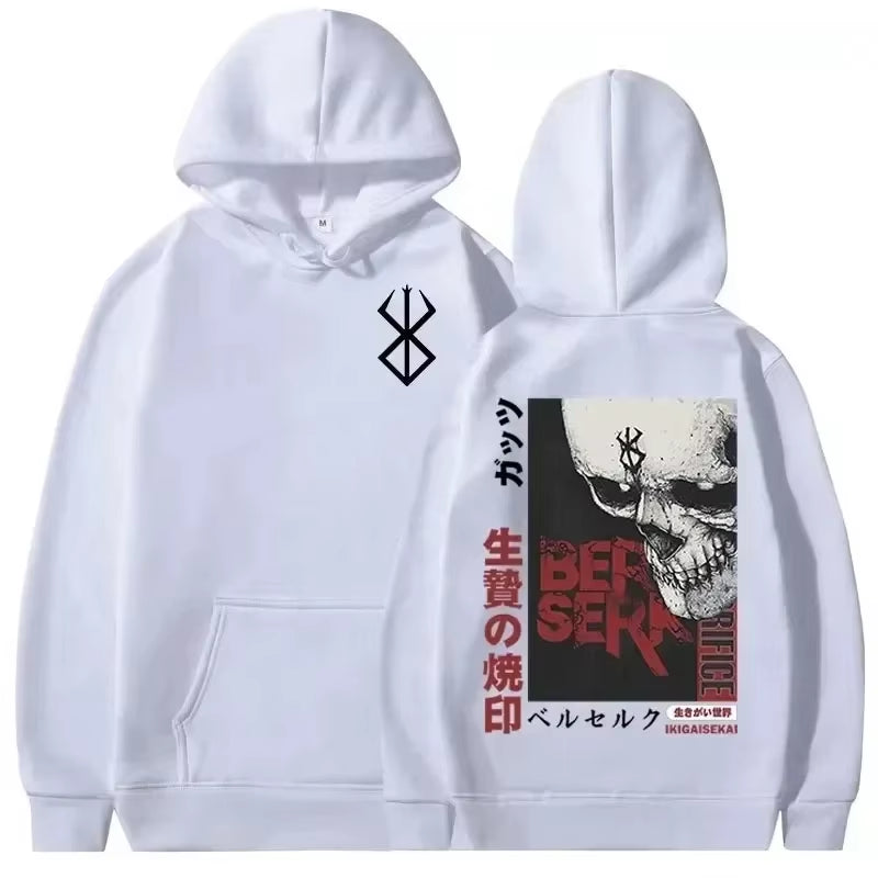 Men's Casual Oversized Hoodie - Anime Berserk Guts Graphic Print with Swordsman Casca and Brand of Sacrifice Zodd Design