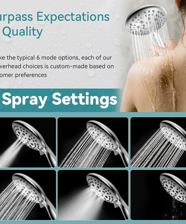 High Pressure Shower Head with Handheld,  6 Spray Settings Handheld Showerhead, 4.3" High Flow Rain Showerhead Set with 59" Stainless Steel Hose and Adjustable Bracket for Bathroom, Gym, Hotel