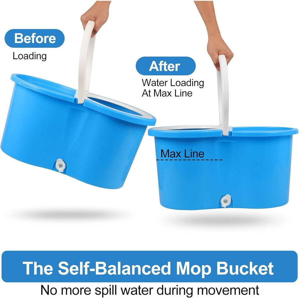 Mop and Bucket Set, 360° Spin Mop and Bucket with Wringer Set and 4 Microfiber Mop Refills, Stainless Steel, Extended Handle Spinning Mop Bucket System for Floor Cleaning
