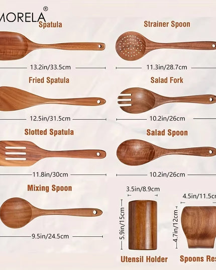 4/7/9PCS Wooden Spoons for Cooking Wooden Utensils for Cooking with Utensils Holder Teak Wooden Kitchen Utensils Set