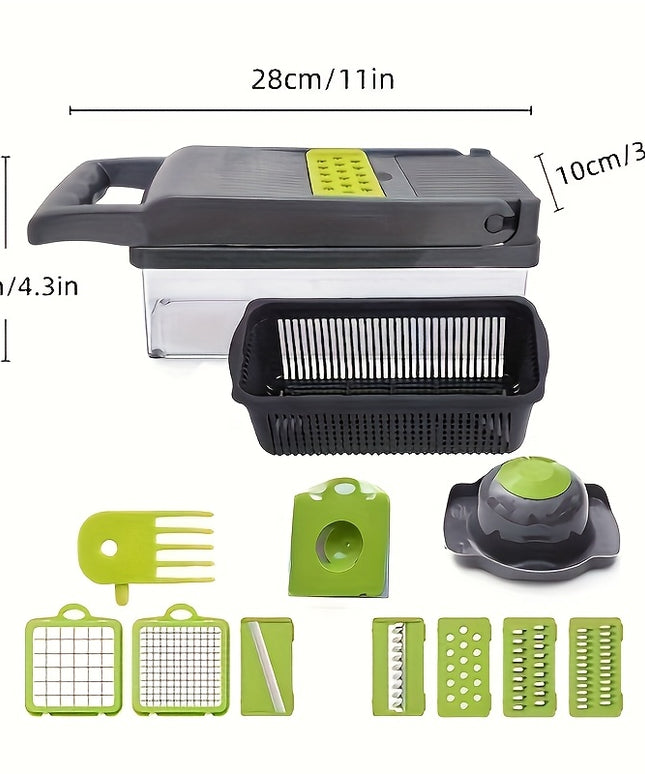 13-in-1 Multifunctional Vegetable Chopper and Slicer with 8 Stainless Steel Blades, Detachable Plastic Body, Includes Storage Container - Ideal for Onions, Carrots, Garlic - Gray, valentines gifts for men