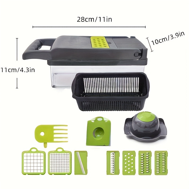 13-in-1 Multifunctional Vegetable Chopper and Slicer with 8 Stainless Steel Blades, Detachable Plastic Body, Includes Storage Container - Ideal for Onions, Carrots, Garlic - Gray, valentines gifts for men