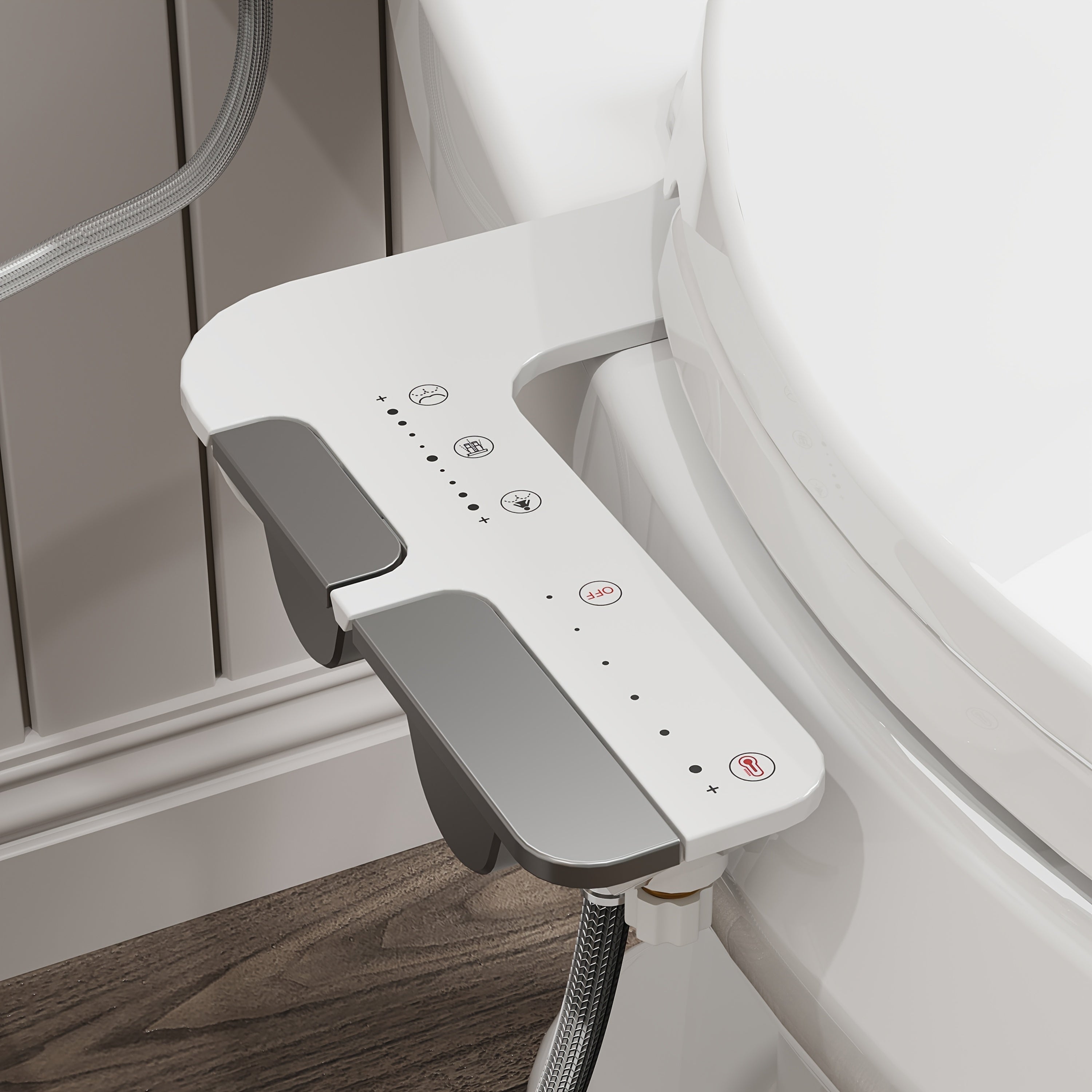 Bidet Attachment for Toilet with Hot and Cold Sprayer, Rear and Female Wash, Self-Clean Dual Nozzles, Adjustable Water Temperature and Pressure, Easy Installation, Non-electric Hygienic Toilet Accessories, Compatible with Mos
