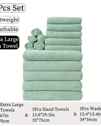 15pcs Ultra-Soft Microfiber Towel Set - Includes 300GSM Bath, Hand & Washcloths in Multiple Colors - Perfect for Home & Hotel Showers