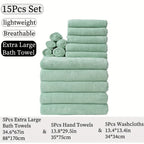 15pcs Ultra-Soft Microfiber Towel Set - Includes 300GSM Bath, Hand & Washcloths in Multiple Colors - Perfect for Home & Hotel Showers