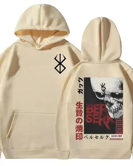 Men's Casual Oversized Hoodie - Anime Berserk Guts Graphic Print with Swordsman Casca and Brand of Sacrifice Zodd Design