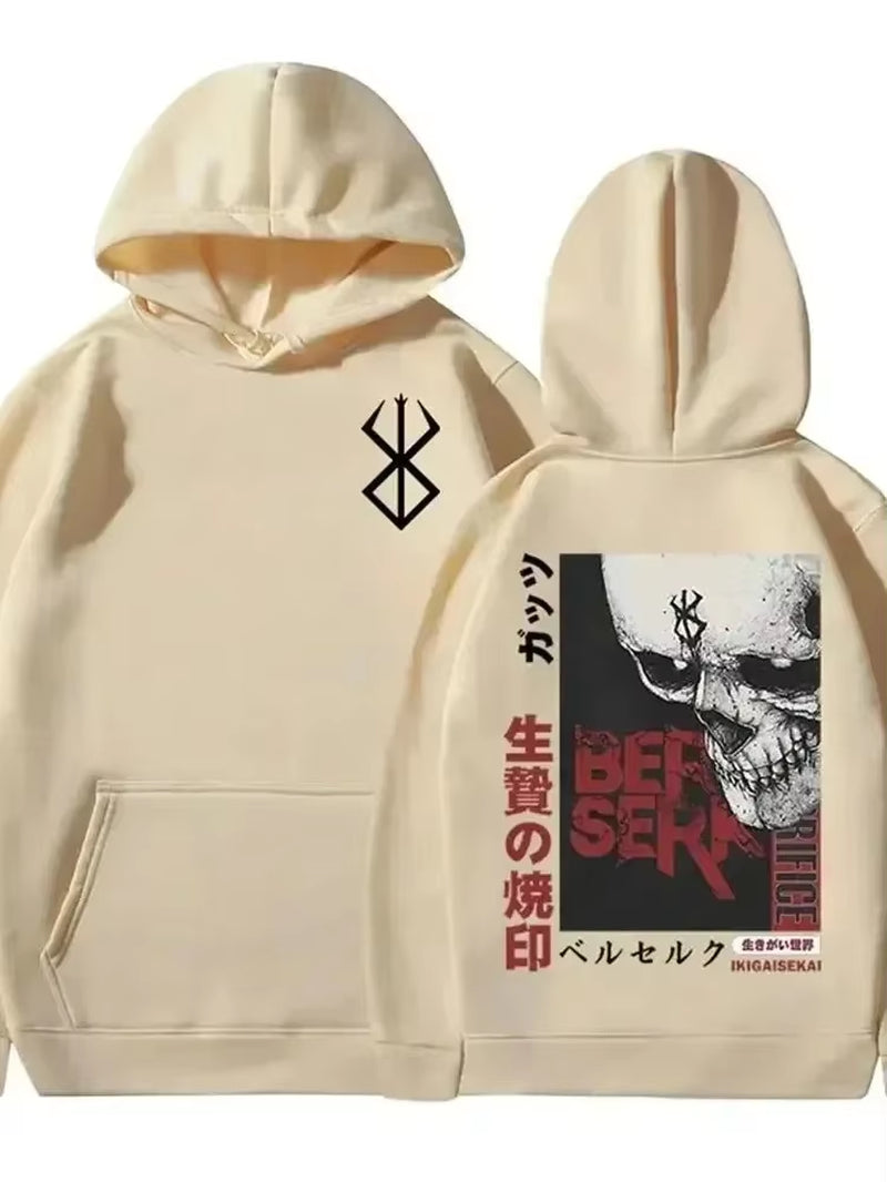 Men's Casual Oversized Hoodie - Anime Berserk Guts Graphic Print with Swordsman Casca and Brand of Sacrifice Zodd Design