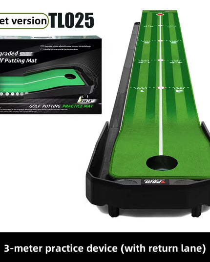 Golf Putting Mat  Adjustable Slope Portable Indoor Golf Putter Trainer Anti-Slip Rubber Practice Mat with Ball Return Fairway