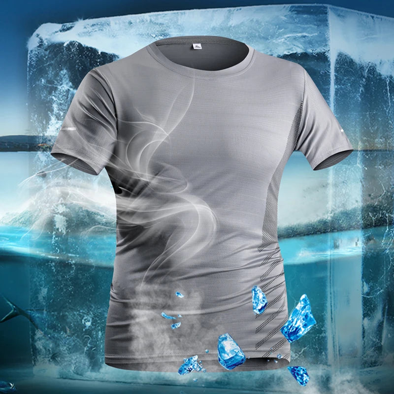 Running T-shirt Men Summer Ice Silk Thin Top Reflective Printing Quick Dry Short Sleeve Breathable Fitness Sports T-shirt 5XL