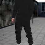 Men's 2pcs White Hoodie & Jogger Set - Casual Solid Color, Knit Polyester, with Pockets | Perfect for Fall/Winter Sports & Leisure