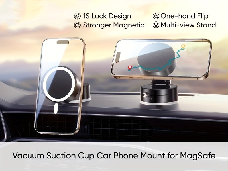 1pc Metal Vacuum Magnetic Suction Phone Holder, Strong Suction Cup Mount for Home, Car, Kitchen, Bathroom - Stable and Firm Grip, Home Gadget Organizer | Modern Phone Holder | Quality Suction Attachment, Phone Suction Grip