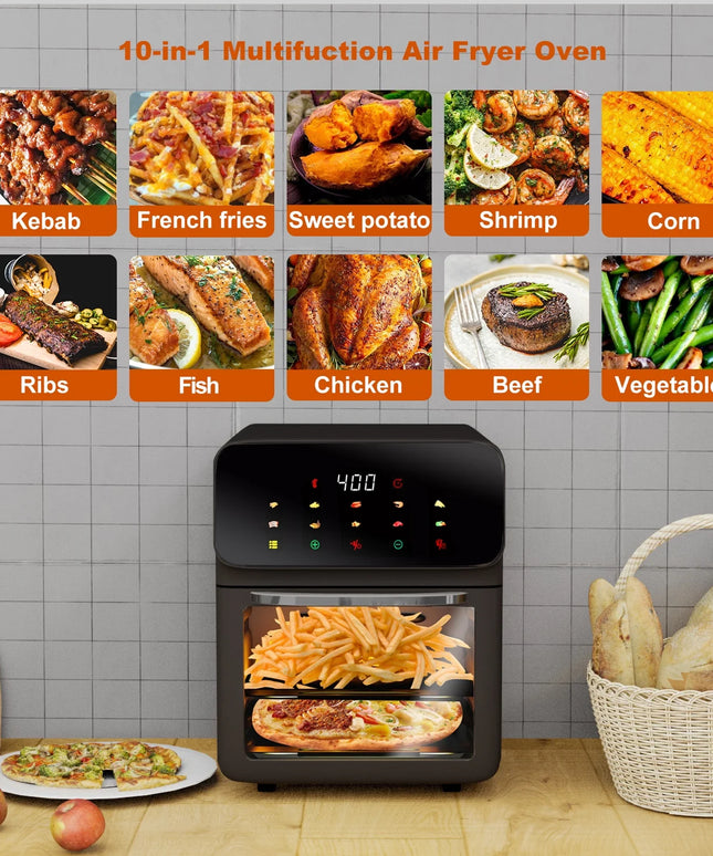 Air Fryer 12QT Convection Oven with 10-In-1 Multi Function, Visible Window and Touchscreen, Black