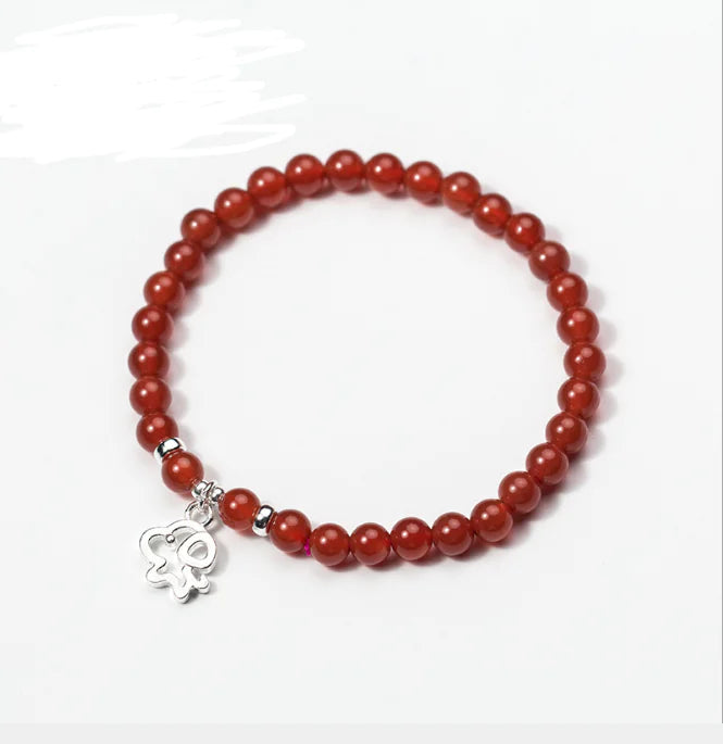Cute Dog Bracelet with Red Agate & S925 Silver
