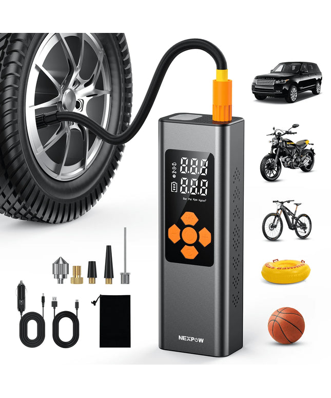 Tire Inflator Portable Air Compressor, Cordless 150PSI Car Air Pump with Digital Pressure Gauge, Electric Tire Pump with 7500 Mah Battery, Mini Car Tire Inflator with LED for Car, Bike, Ball