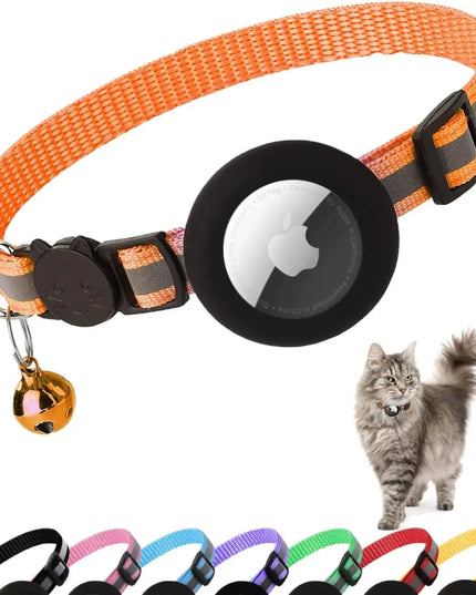 ATUBAN Airtag Cat Collar Breakaway, Reflective Kitten Collar with Apple Air Tag Holder and Bell for Girl Boy Cats, 0.4 Inches