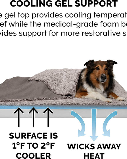 Cooling Gel Dog Bed for Large Dogs W/ Removable Washable Cover, for Dogs up to 95 Lbs - Berber & Suede Blanket Top Mattress - Gray, Jumbo/Xl