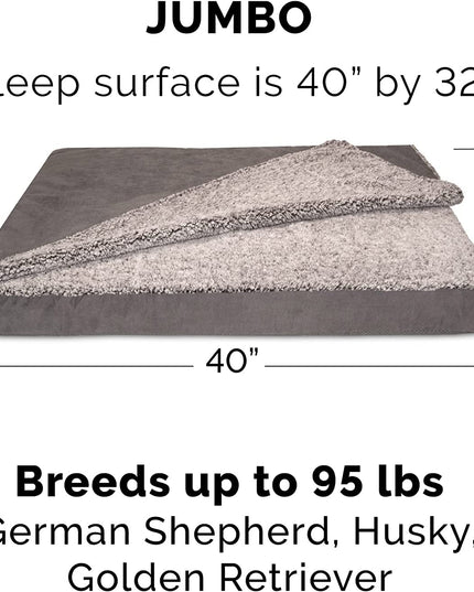 Cooling Gel Dog Bed for Large Dogs W/ Removable Washable Cover, for Dogs up to 95 Lbs - Berber & Suede Blanket Top Mattress - Gray, Jumbo/Xl