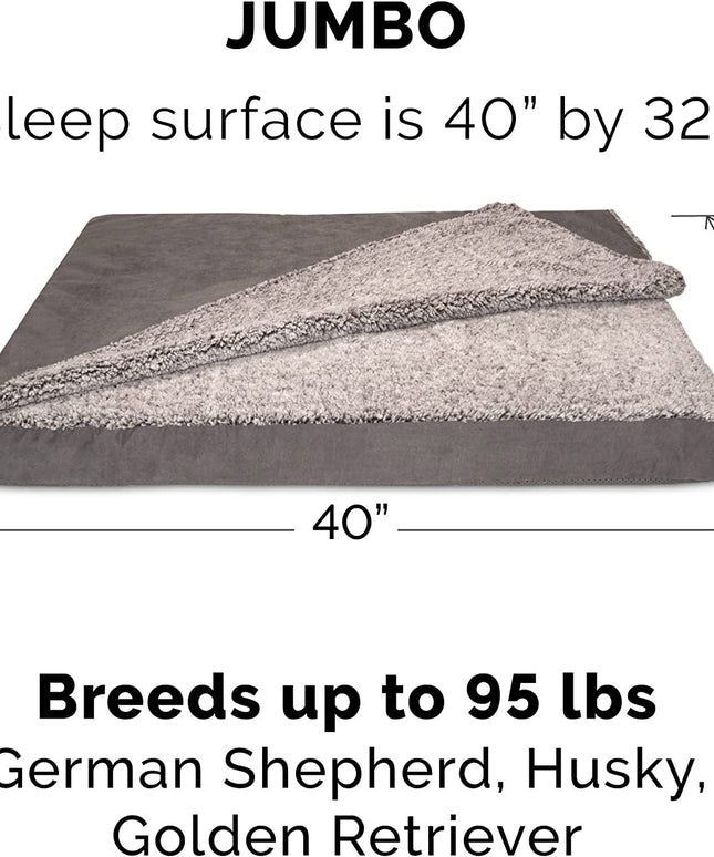 Cooling Gel Dog Bed for Large Dogs W/ Removable Washable Cover, for Dogs up to 95 Lbs - Berber & Suede Blanket Top Mattress - Gray, Jumbo/Xl