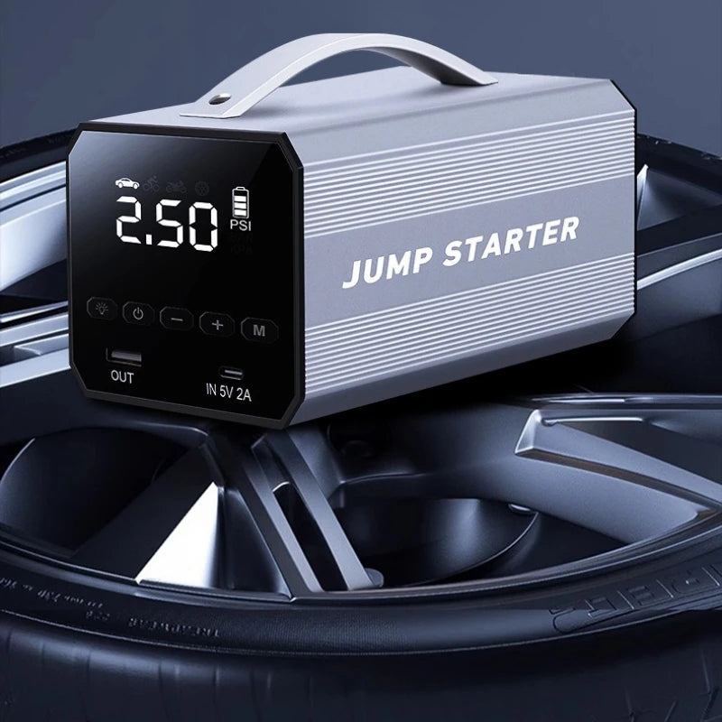 12V 16000mAh Portable Car Jump Starter Inflatable Pump Starter Booster Starting Device for Motorcycles, Bicycles,power Bank