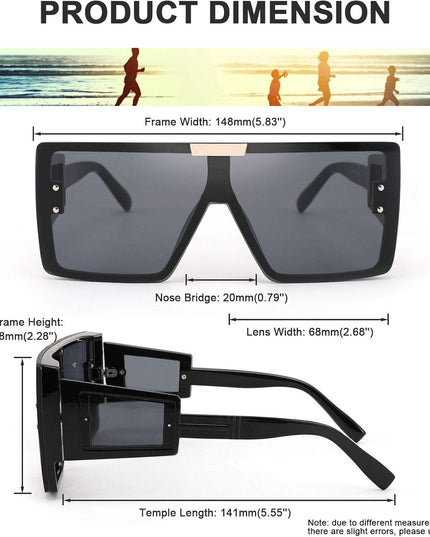 FEISEDY Square Oversized Flat Top Sunglasses with Side Lens Integrated for Women Men B4028