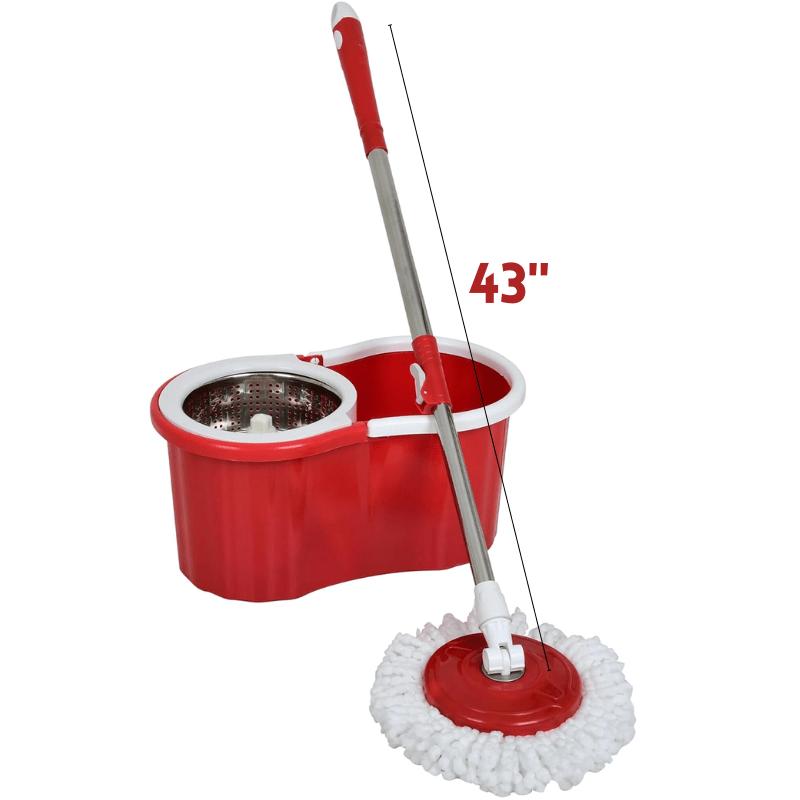 Mop and Bucket Set, 360° Spin Mop and Bucket with Wringer Set and 4 Microfiber Mop Refills, Stainless Steel, Extended Handle Spinning Mop Bucket System for Floor Cleaning