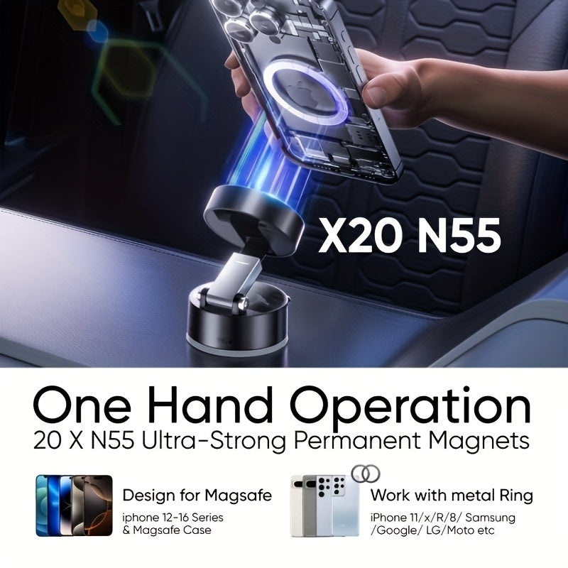 1pc Metal Vacuum Magnetic Suction Phone Holder, Strong Suction Cup Mount for Home, Car, Kitchen, Bathroom - Stable and Firm Grip, Home Gadget Organizer | Modern Phone Holder | Quality Suction Attachment, Phone Suction Grip