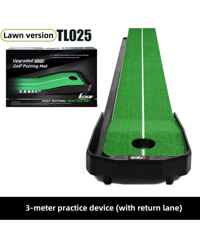 Golf Putting Mat  Adjustable Slope Portable Indoor Golf Putter Trainer Anti-Slip Rubber Practice Mat with Ball Return Fairway