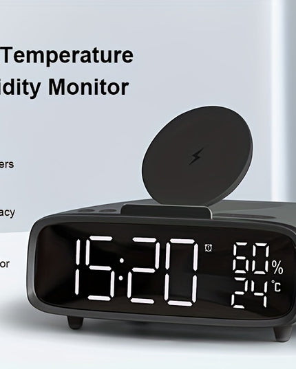 6-in-1 Alarm Clock With Wireless Charging, USB Charging Port, Night Light Wireless Speaker, 3-level Brightness Digital Clock Temperature, 12/24 Hours, Bedroom Snooze Alarm Clock