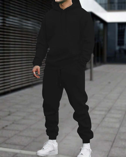 Men's 2pcs White Hoodie & Jogger Set - Casual Solid Color, Knit Polyester, with Pockets | Perfect for Fall/Winter Sports & Leisure