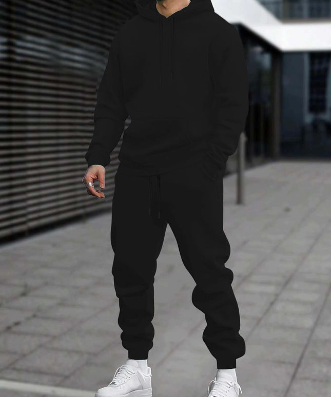 Men's 2pcs White Hoodie & Jogger Set - Casual Solid Color, Knit Polyester, with Pockets | Perfect for Fall/Winter Sports & Leisure