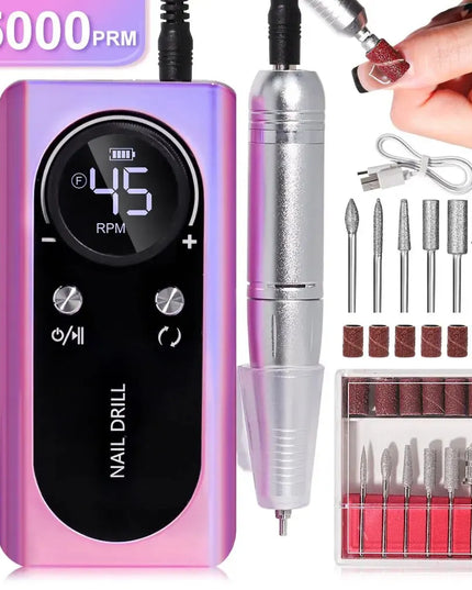 Professional 45000RPM Electric Portable Nail Drill Machine Rechargeable Low Noise Nail Sander File for Manicure Salon Tool