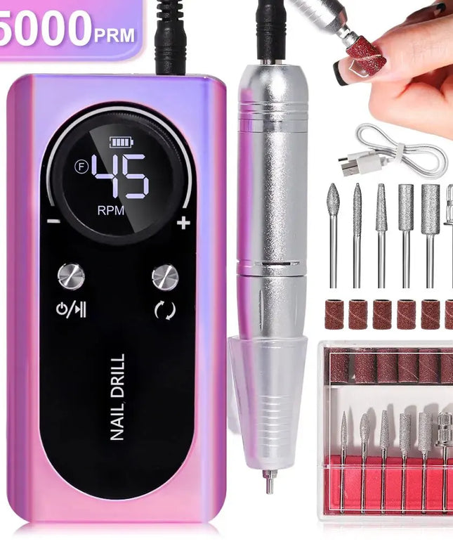 Professional 45000RPM Electric Portable Nail Drill Machine Rechargeable Low Noise Nail Sander File for Manicure Salon Tool