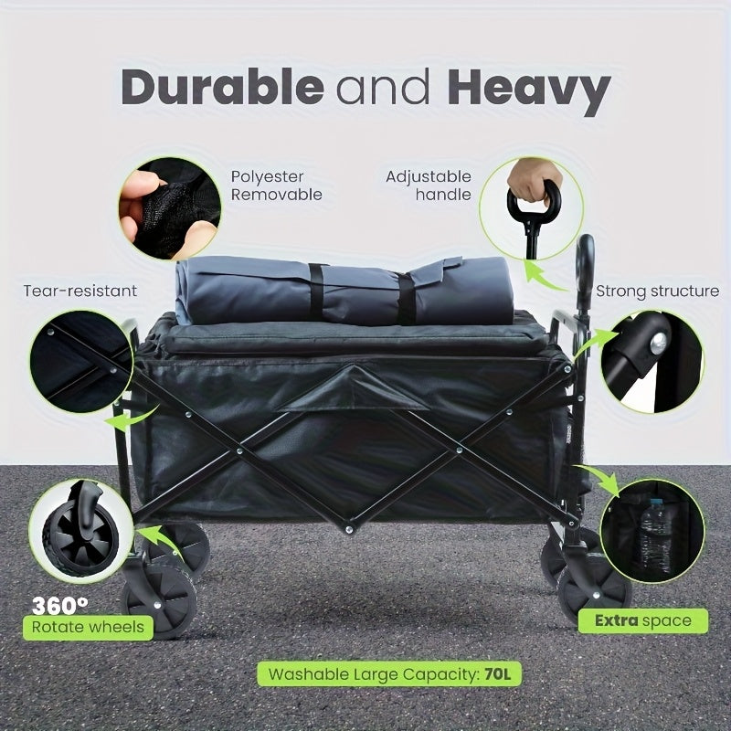 220LBS/ 450LBS/ 680LBS All Terrain Heavy Duty Folding Cart, Large Capacity Camper Suitable for Yard Shopping/ Sports/ Outdoor/ Gardening Equipment Handling, Black Multifunctional Utility Cart, Gardening Transport, Shopping Ca