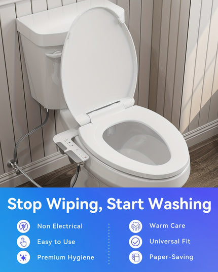Bidet Attachment for Toilet with Hot and Cold Sprayer, Rear and Female Wash, Self-Clean Dual Nozzles, Adjustable Water Temperature and Pressure, Easy Installation, Non-electric Hygienic Toilet Accessories, Compatible with Mos