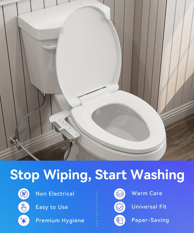 Bidet Attachment for Toilet with Hot and Cold Sprayer, Rear and Female Wash, Self-Clean Dual Nozzles, Adjustable Water Temperature and Pressure, Easy Installation, Non-electric Hygienic Toilet Accessories, Compatible with Mos