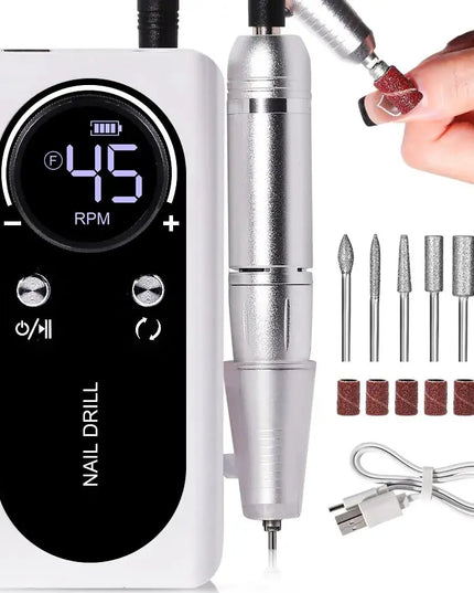 Professional 45000RPM Electric Portable Nail Drill Machine Rechargeable Low Noise Nail Sander File for Manicure Salon Tool