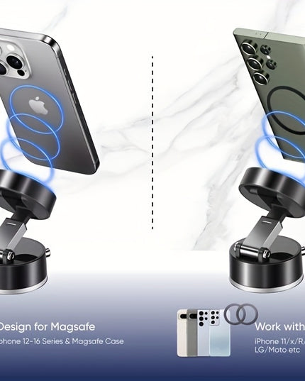 1pc Metal Vacuum Magnetic Suction Phone Holder, Strong Suction Cup Mount for Home, Car, Kitchen, Bathroom - Stable and Firm Grip, Home Gadget Organizer | Modern Phone Holder | Quality Suction Attachment, Phone Suction Grip